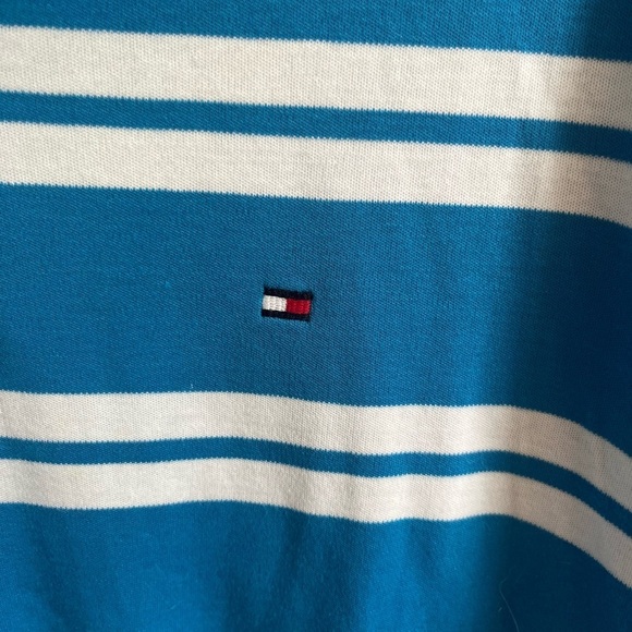 Men’s Blue And White Striped Tommy Hilfiger Short Sleeve Classic Fit Polo Size L - Picture 2 of 5